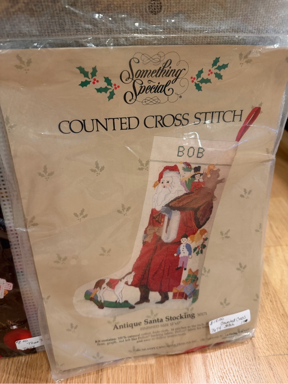 Antique Santa Stocking Counted Cross Stitch Kit - Red & White